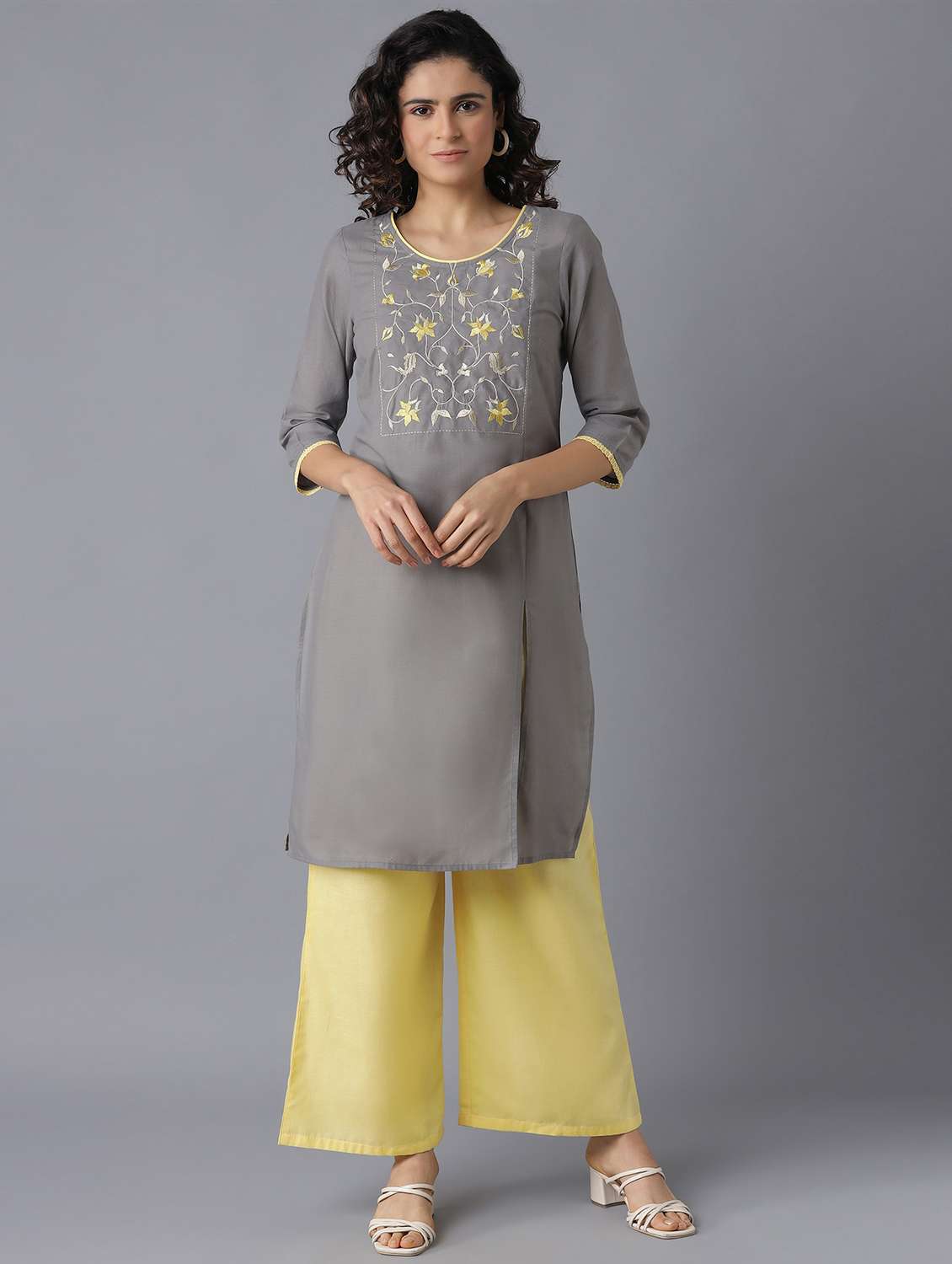 solid embroidered kurta pant set