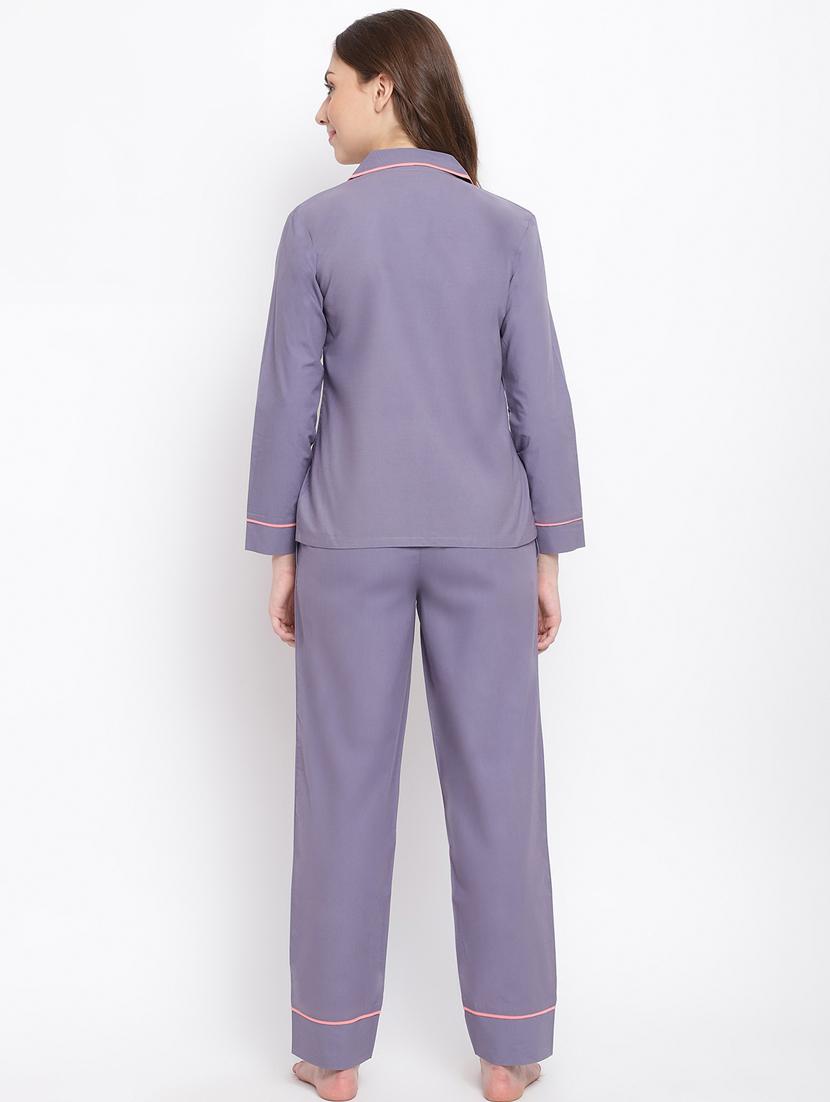 women solid nightwear pajama set - 18400724 - Standard Image - 2