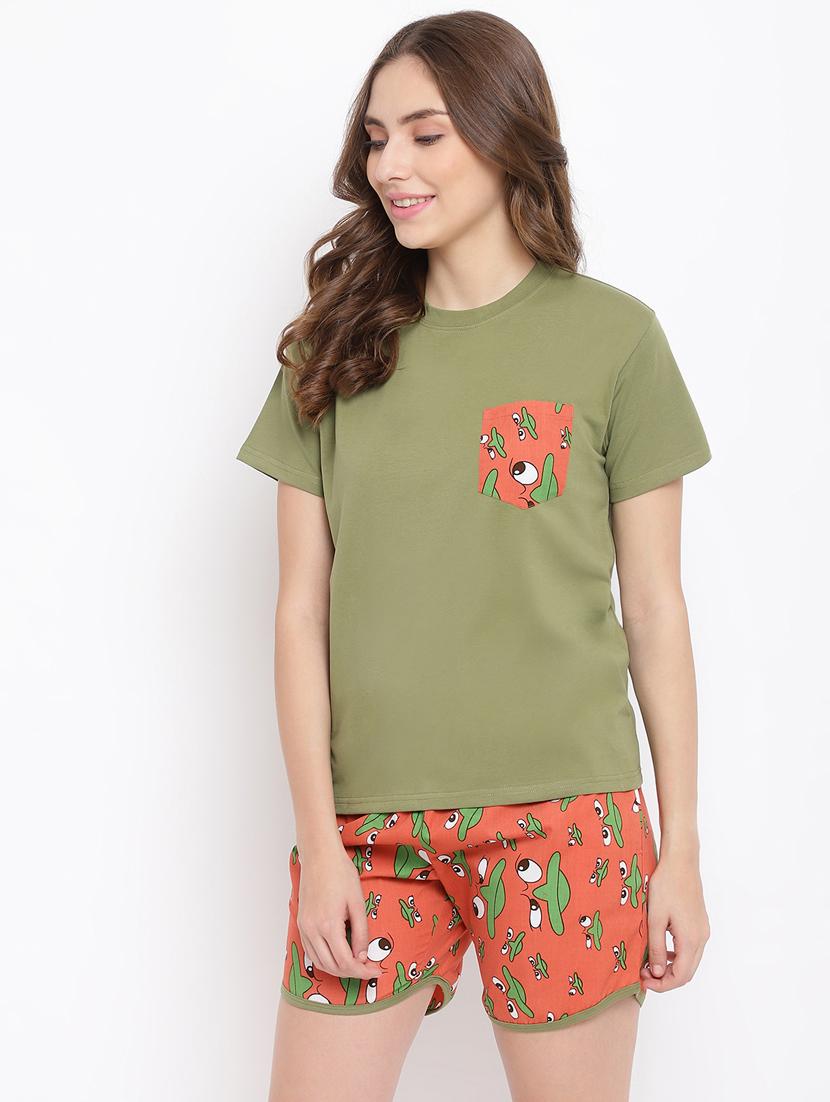 round neck printed nightwear shorts set - 18400728 - Standard Image - 2