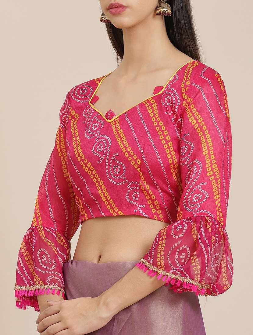 pink chiffon printed saree with blouse - 18400999 - Standard Image - 2