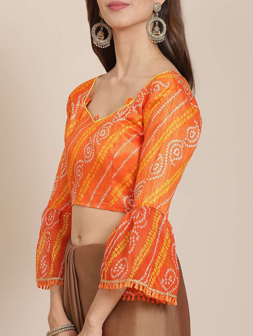 women's bandhani beige colored saree with blouse - 18401002 - Standard Image - 2