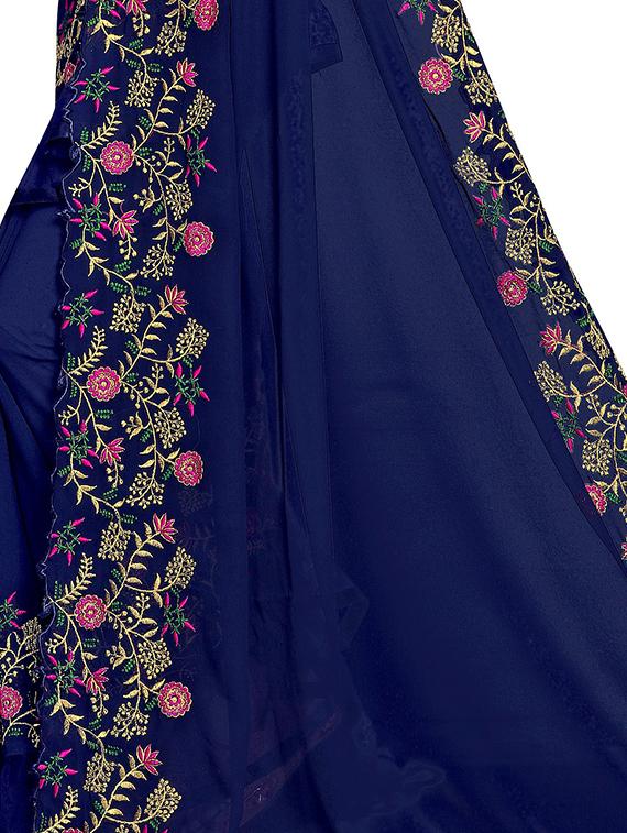 blue georgette embroidered saree with blouse - 18401015 - Standard Image - 2