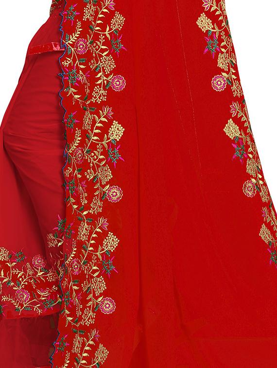 red georgette embroidered saree - 18401017 - Standard Image - 2