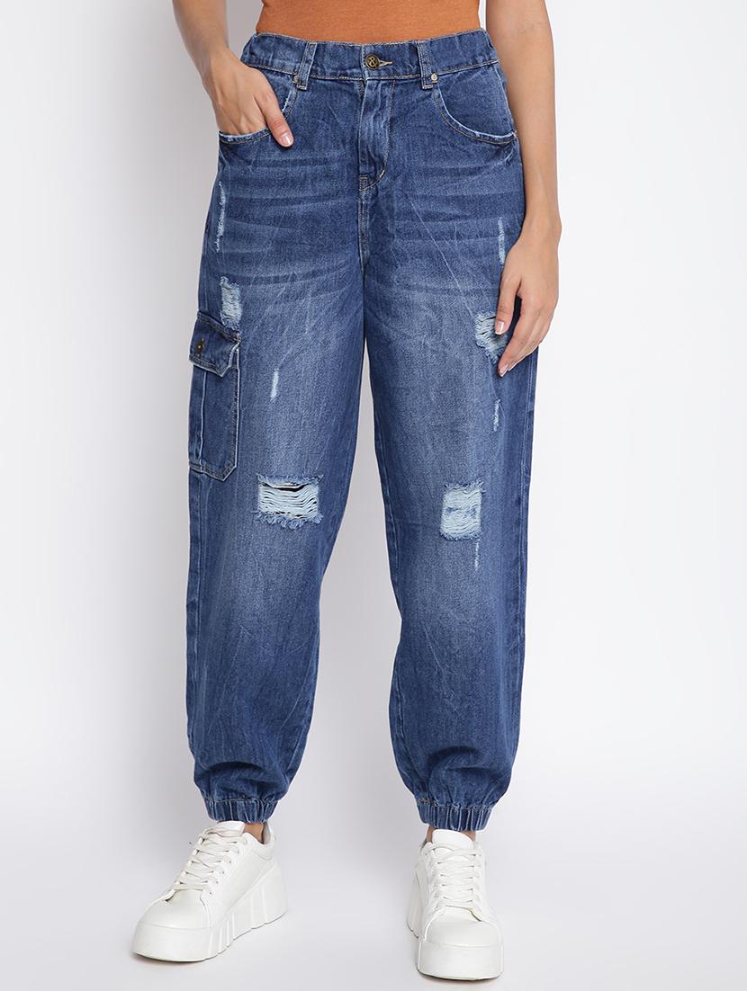 women's distress cargo jeans