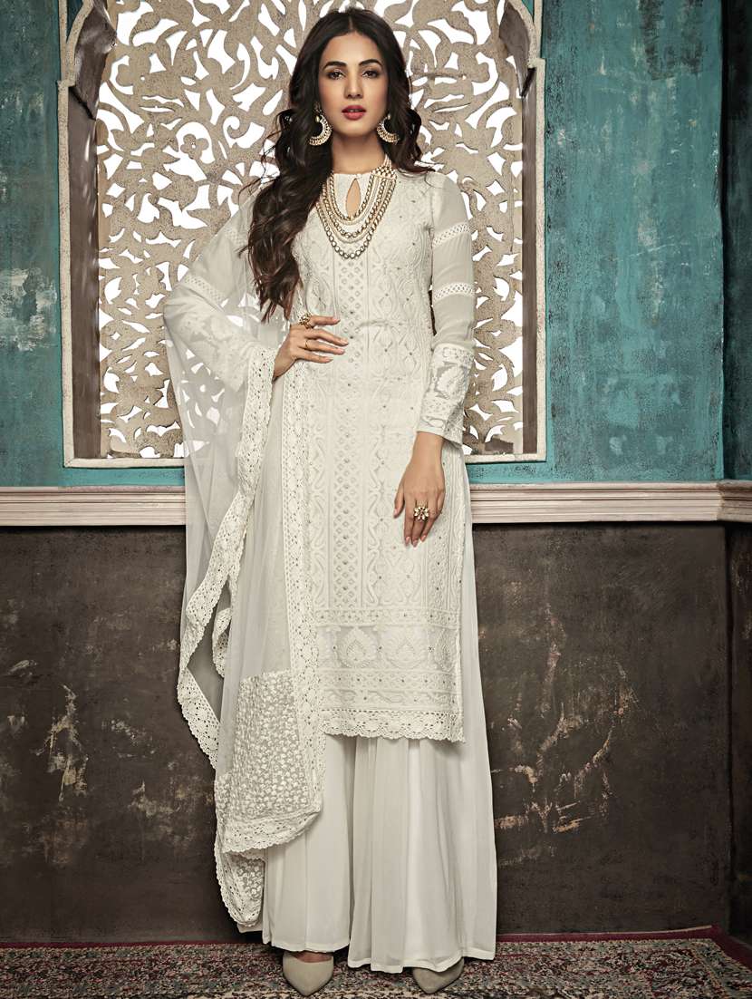 white georgette semistitched suit