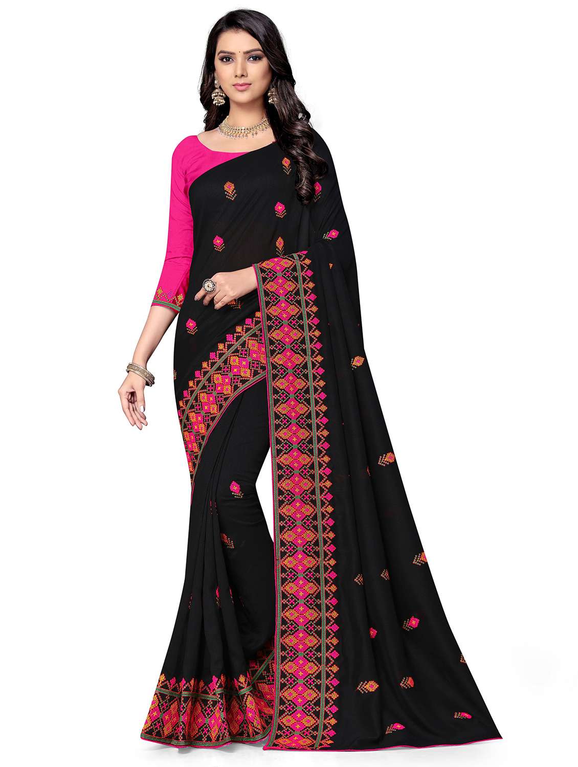 women's embroidered saree with blouse