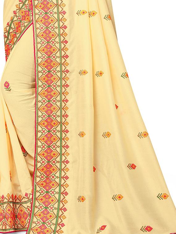 cream georgette embroidered saree with blouse - 18401163 - Standard Image - 2