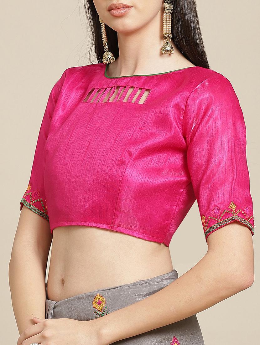 grey georgette embroidered saree with blouse - 18401167 - Standard Image - 2