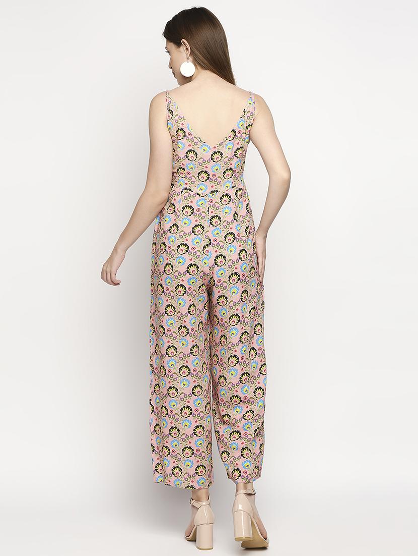 overlap neck floral full leg jumpsuit - 18401199 - Standard Image - 2