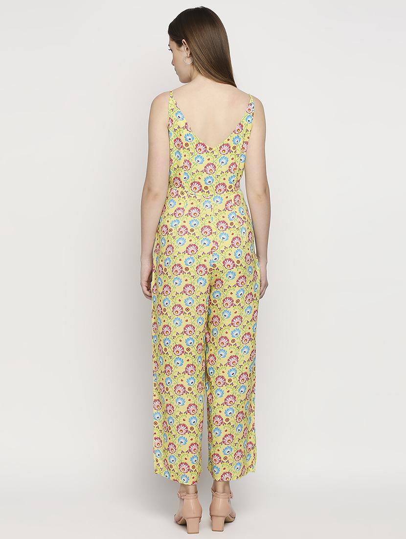 overlap neck floral full leg jumpsuit - 18401200 - Standard Image - 2