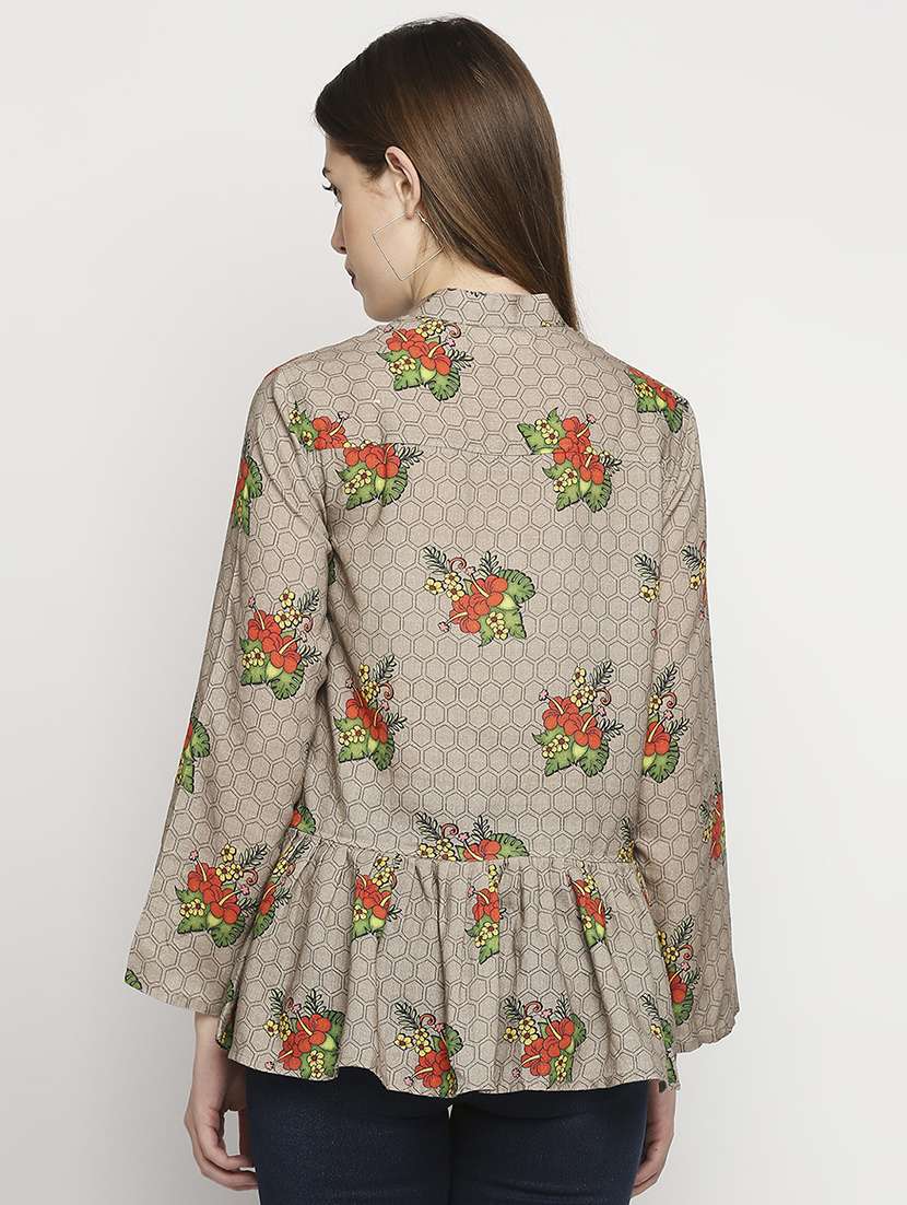 mandarin neck printed peplum top - 18401205 - Standard Image - 2