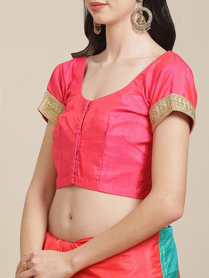 turquoise silk half and half saree with blouse - 18401237 - Standard Image - 2