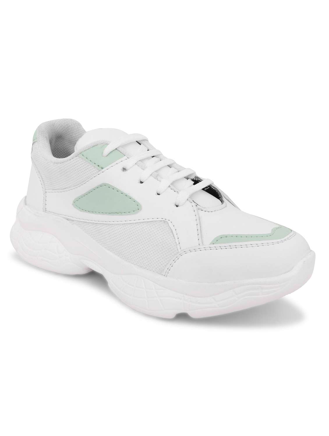 green mesh laceup sports shoes