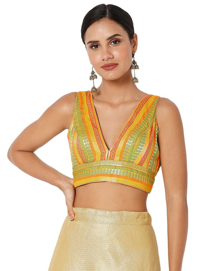 yellow art silk printed blouse