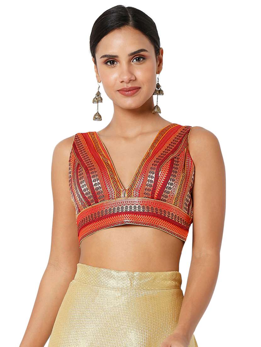 red art silk printed blouse