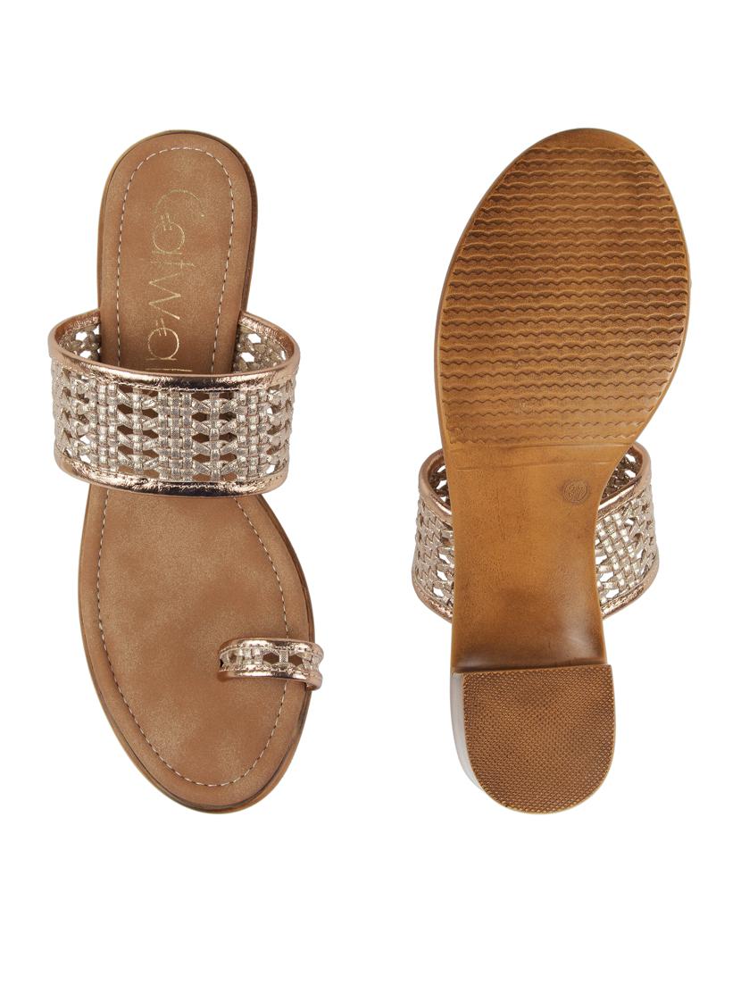 gold synthetic open thong sandals - 18401978 - Standard Image - 2