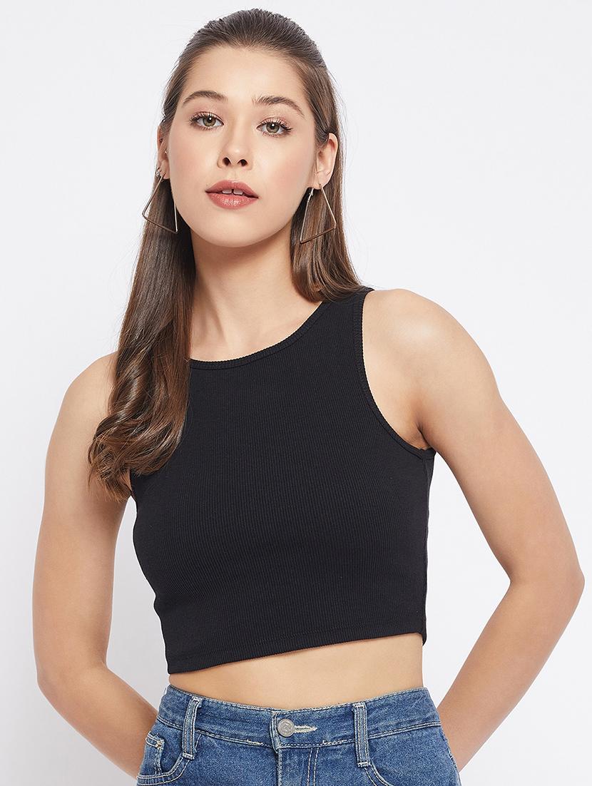 women's crop round neck top