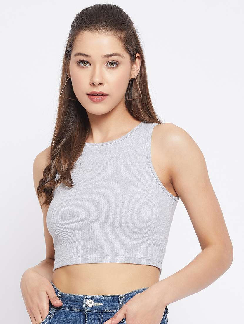 women's crop round neck top