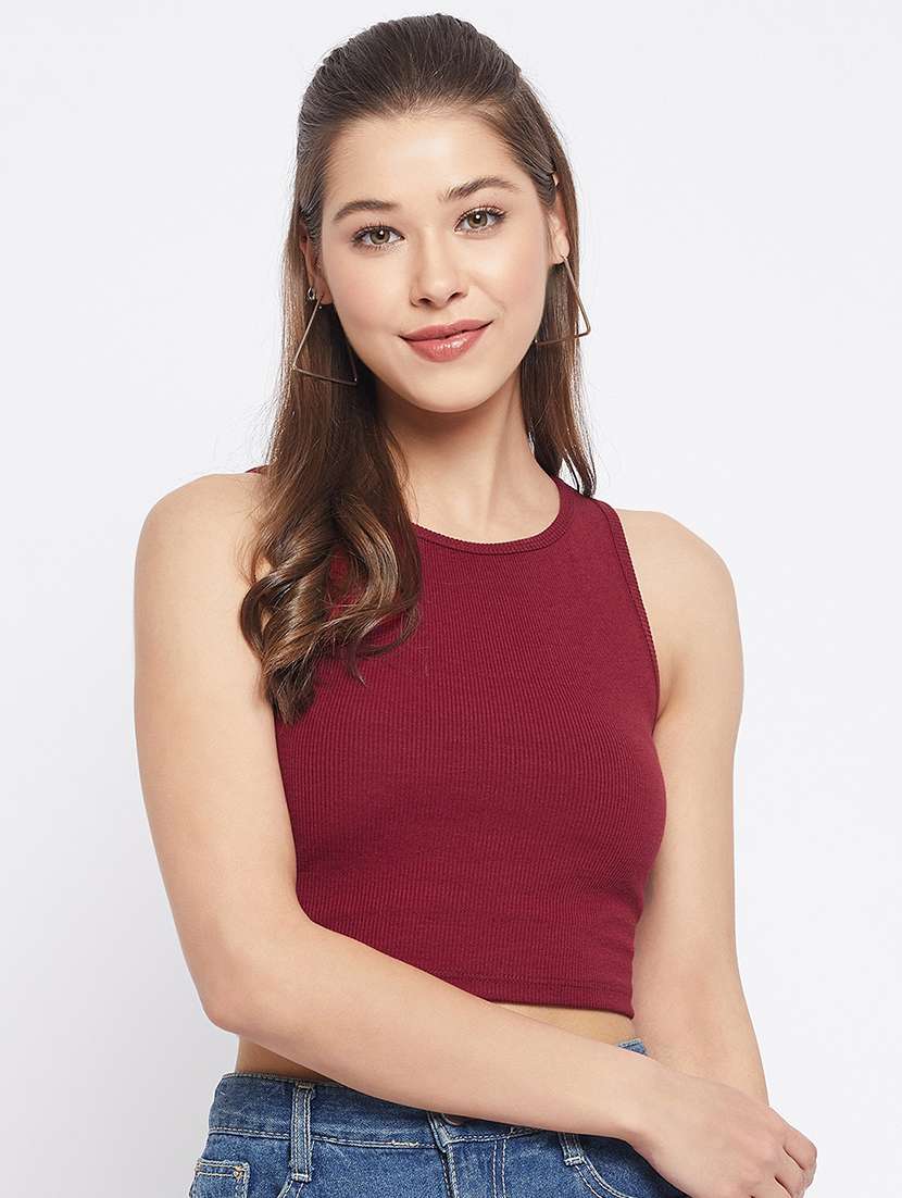 women's crop round neck top