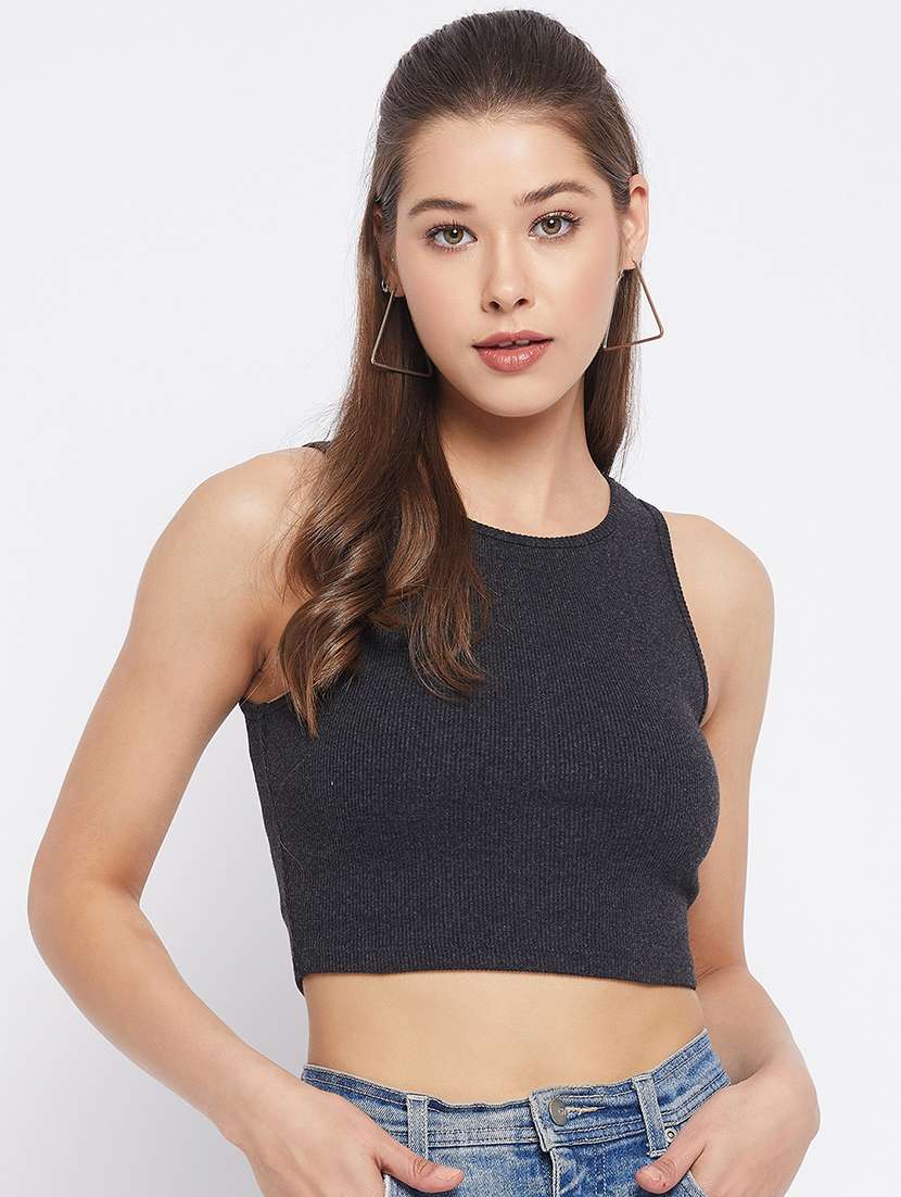 women's crop round neck top
