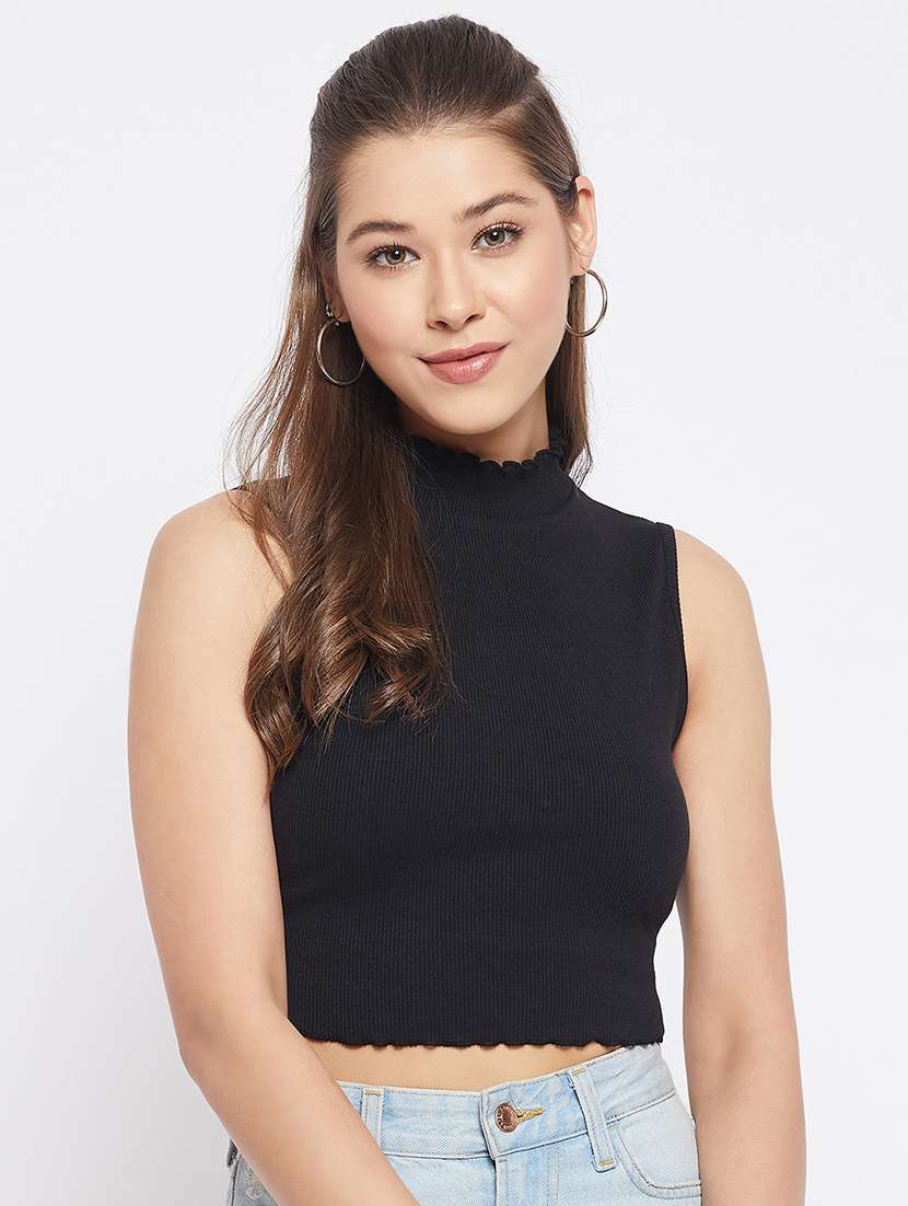 women's crop mock neck top