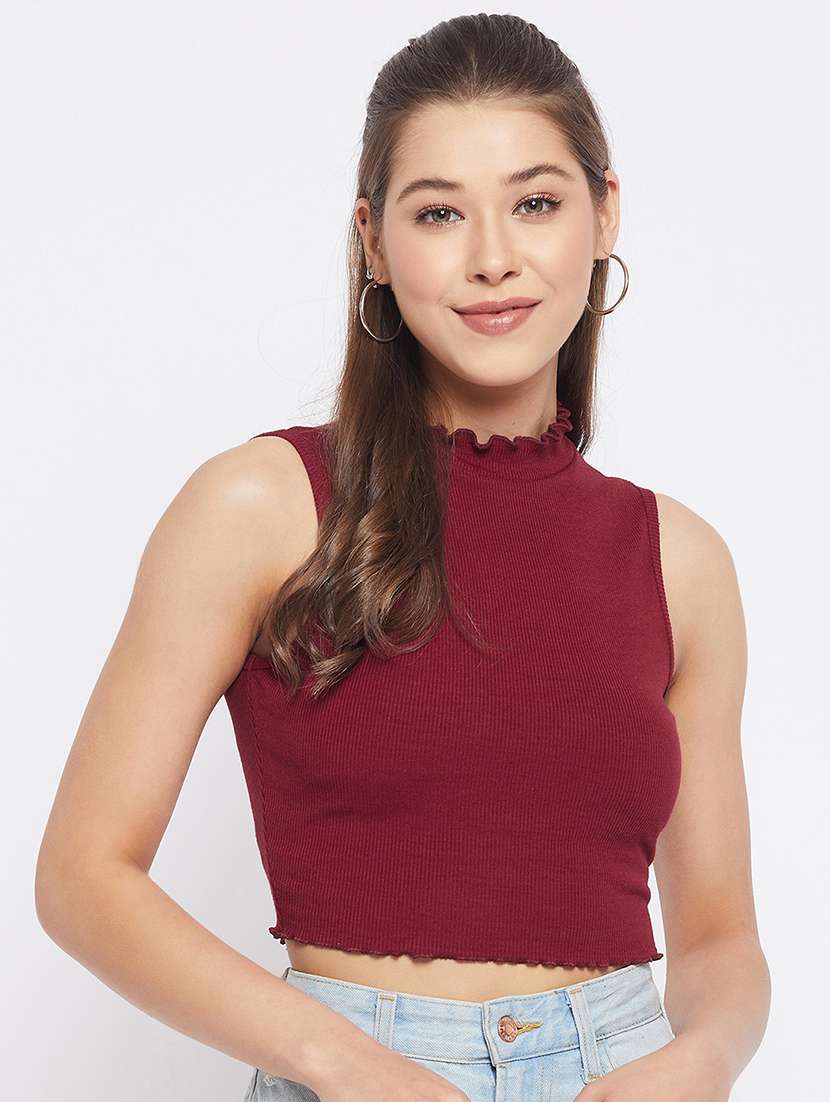 women's crop mock neck top