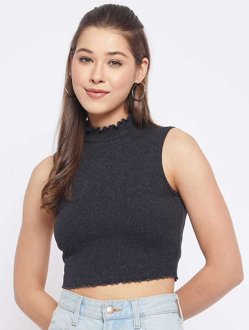 women's crop mock neck top