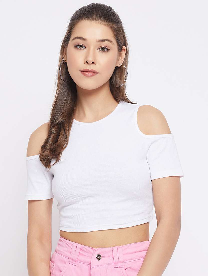 women's crop crew neck top