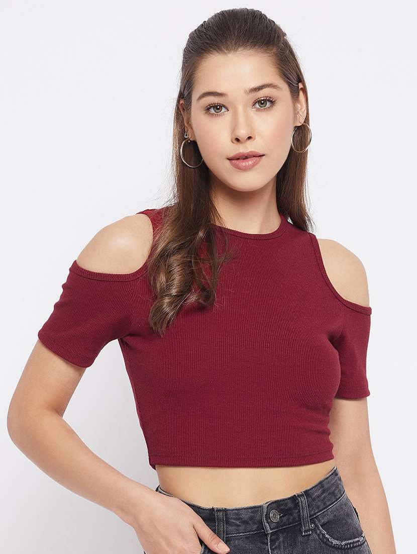 women's crop round neck top