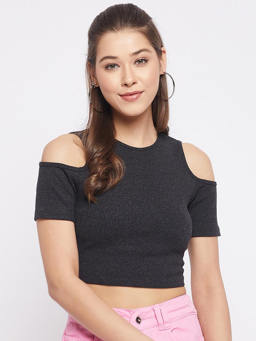 women's crop round neck top - 18402530 - Zoom Image - 0