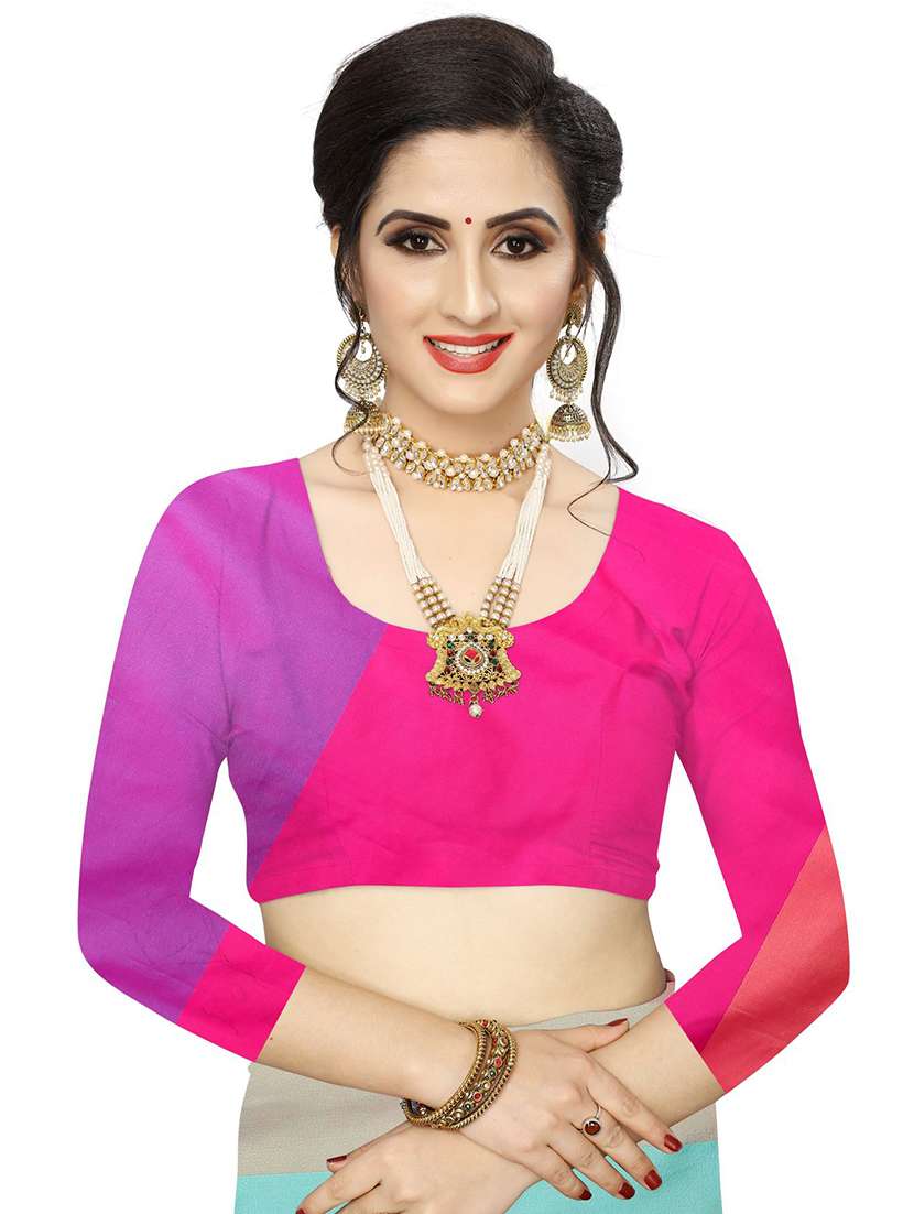 women's color block multi colored saree with blouse - 18402761 -  Standard Image - 2