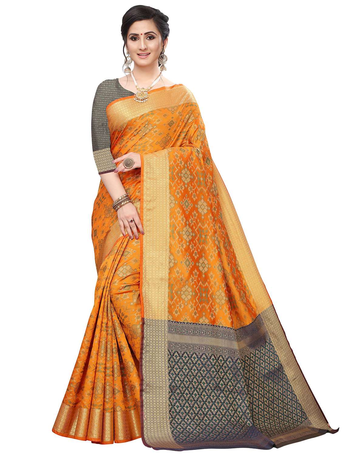 mustard silk blend kanjivaram saree with blouse