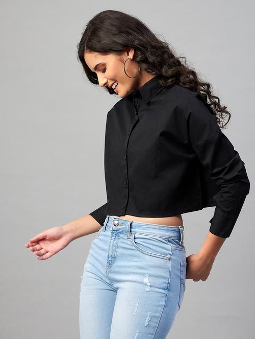 black solid crop shirt - 18402836 - Standard Image - 0