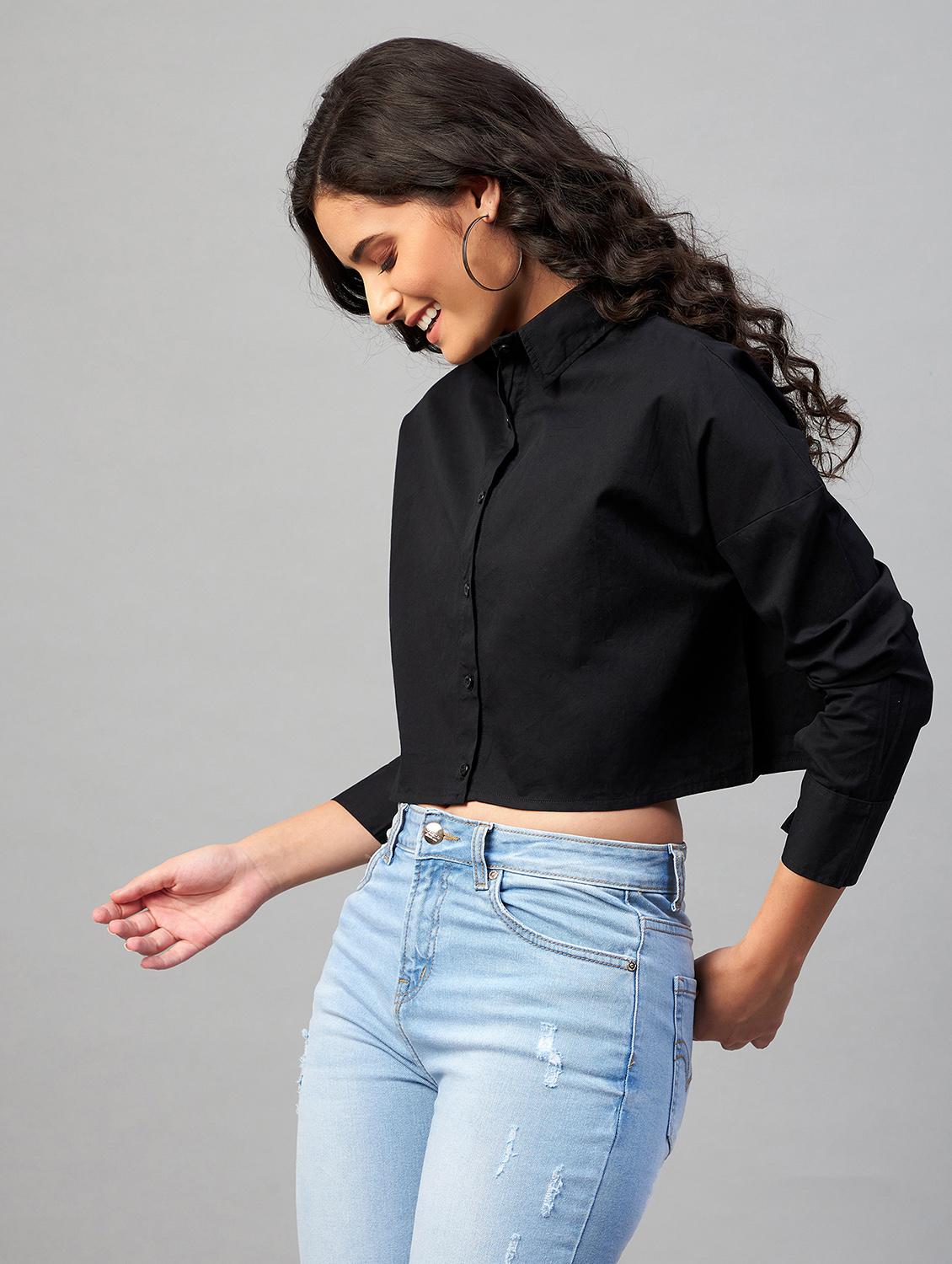 black solid crop shirt - 18402836 - Zoom Image - 0
