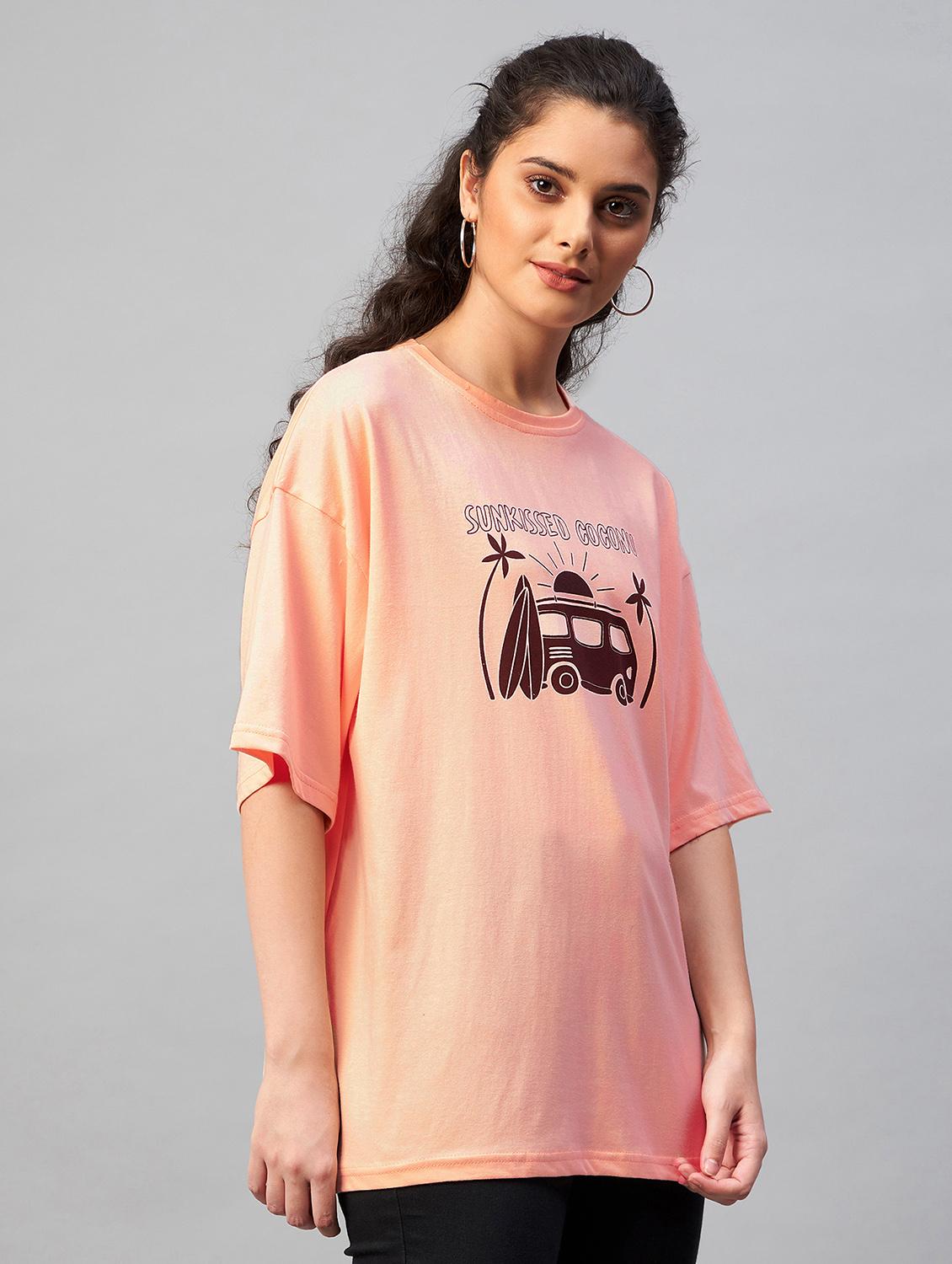 women's chest print round neck t-shirt