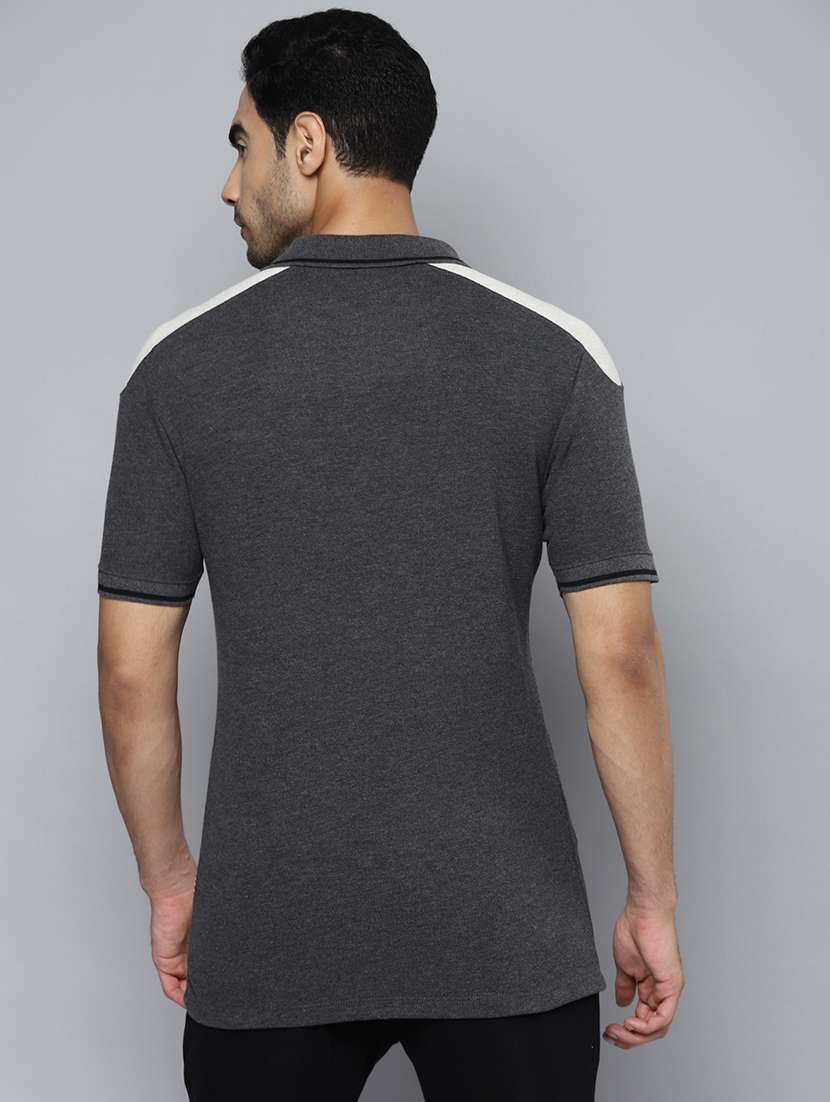 grey color block polo t-shirt - 18402930 -  Standard Image - 2