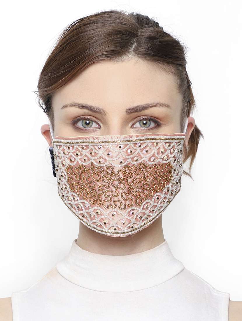 pack of 2 multicolor 3-ply art silk embellished fabric fashion mask - 18403026 -  Standard Image - 2