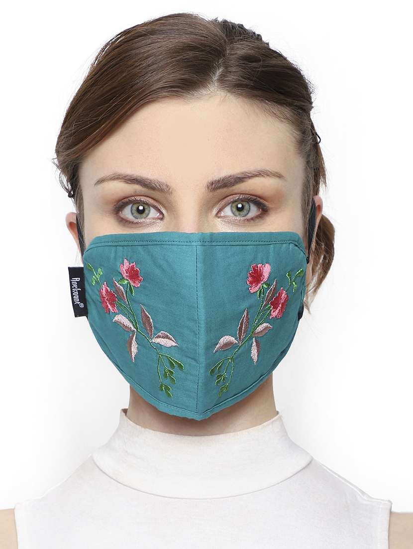 pack of 2 multicolor 3-ply cotton floral embroidered fabric fashion mask - 18403029 -  Standard Image - 2