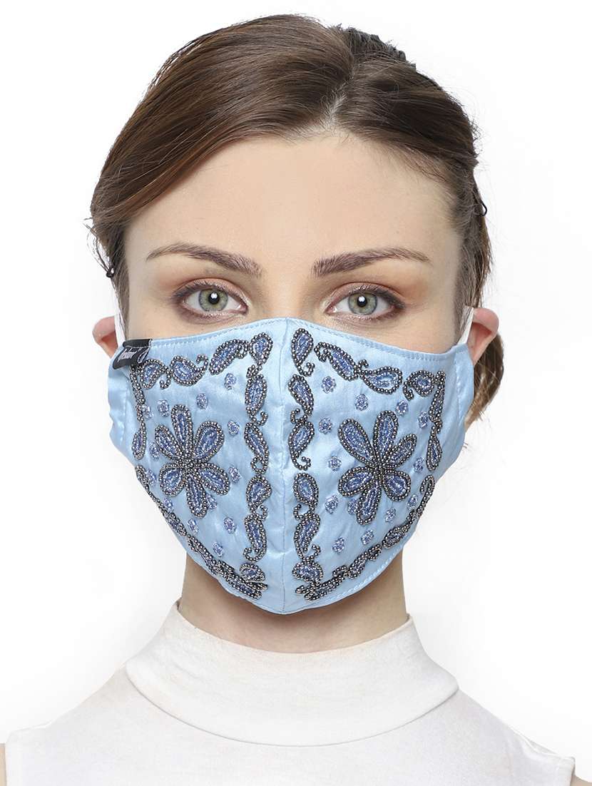 pack of 2 multicolor 3-ply art silk embellished fabric fashion mask - 18403032 -  Standard Image - 2