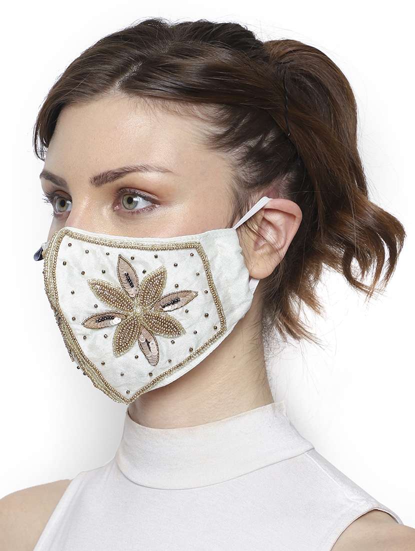 pack of 2 multicolor 3-ply art silk embellished fabric fashion mask - 18403034 -  Standard Image - 2