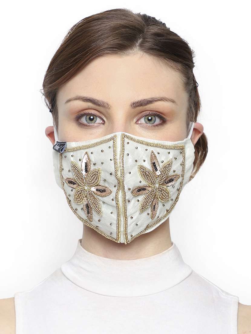 pack of 2 multicolor 3-ply art silk embellished fabric fashion mask - 18403037 -  Standard Image - 2