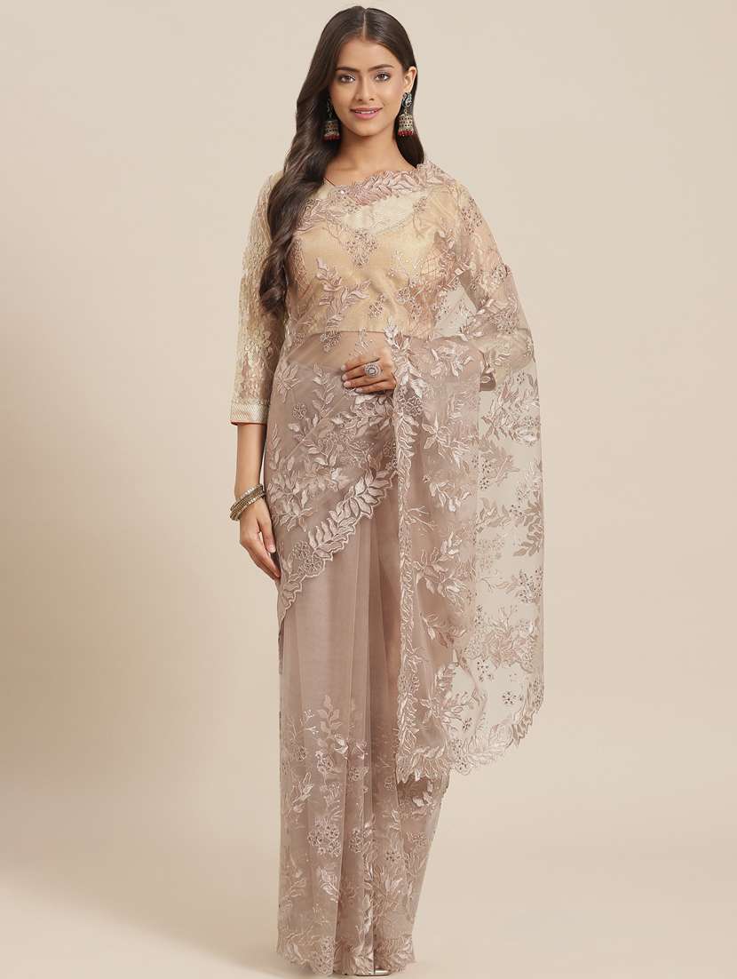 beige embroidered saree with blouse