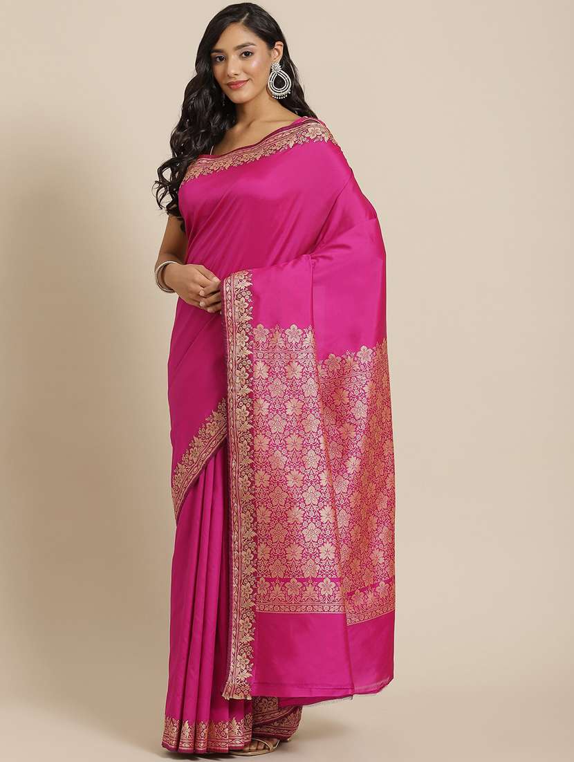 magenta silk blend banarasi saree with blouse