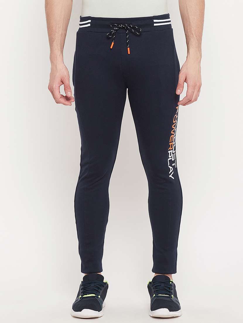 blue solid full length track pant