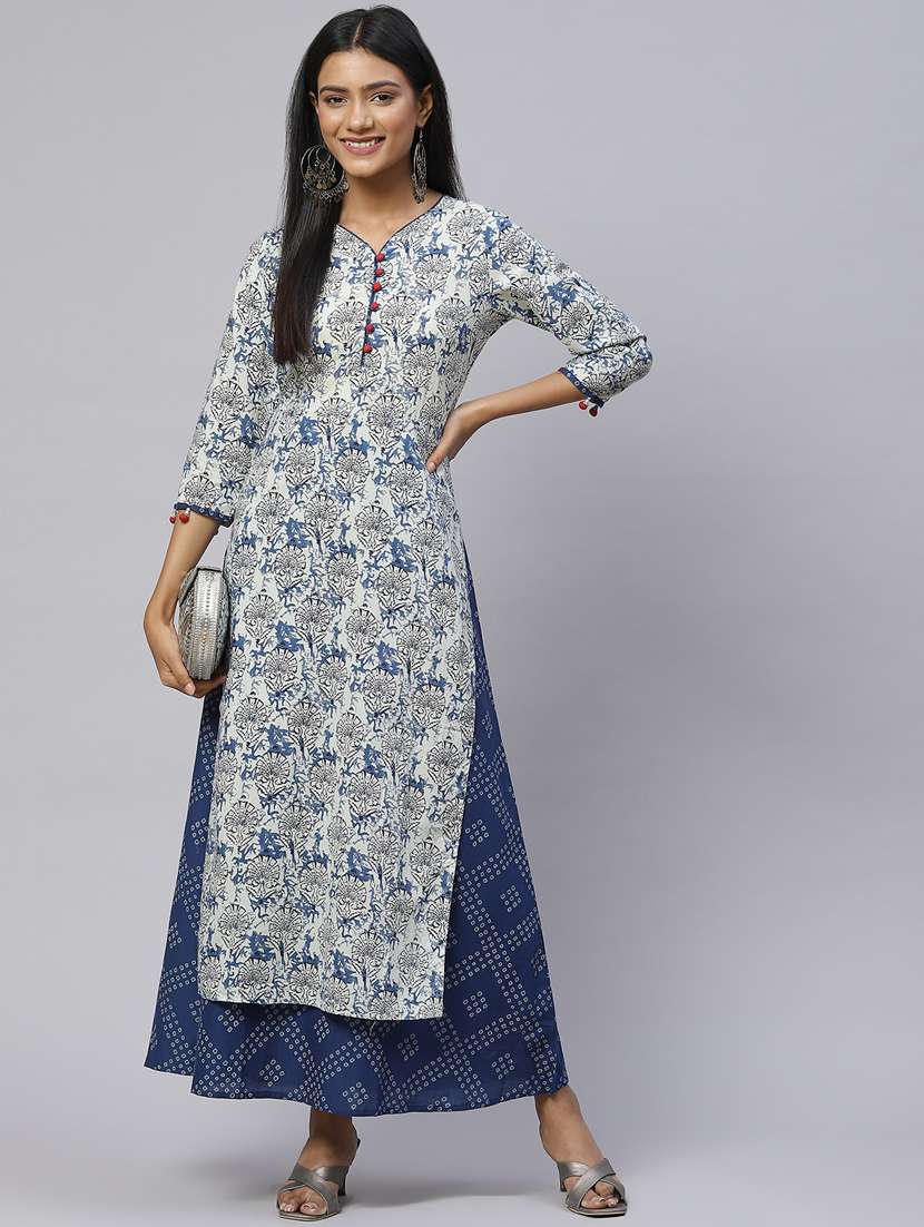 blue cotton layered ethnic dress