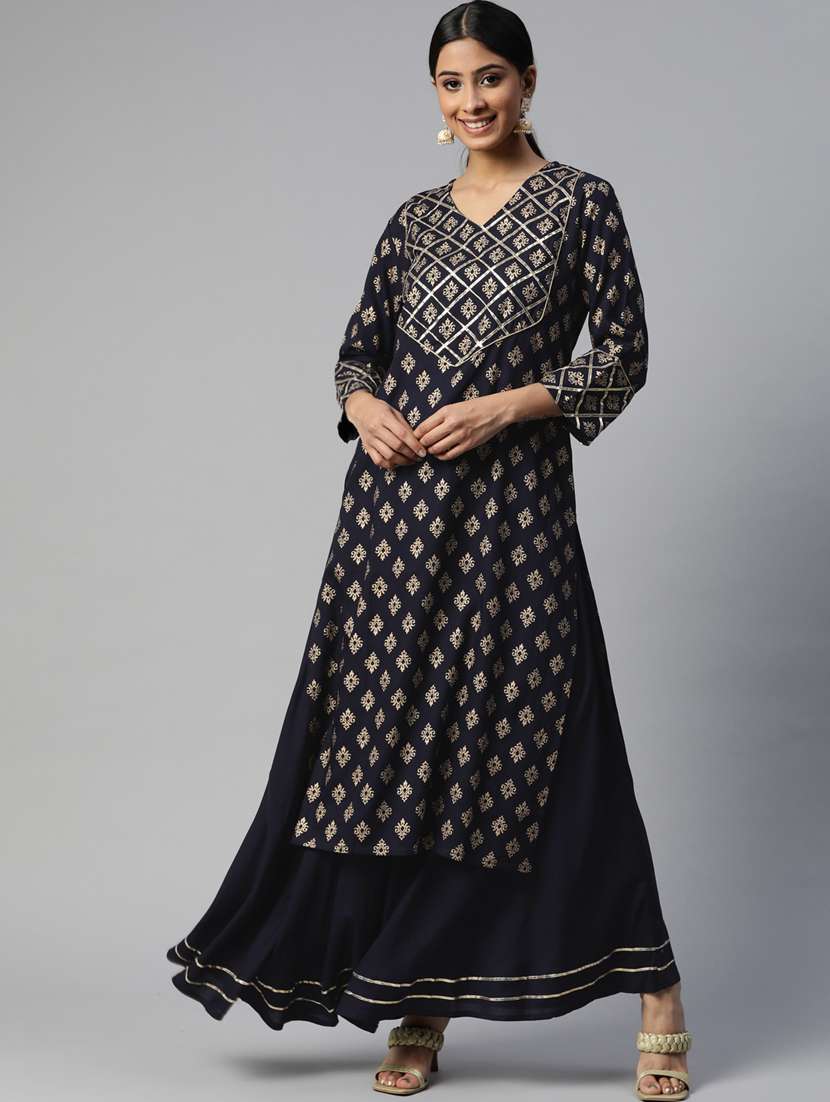 printed kurta skirt set