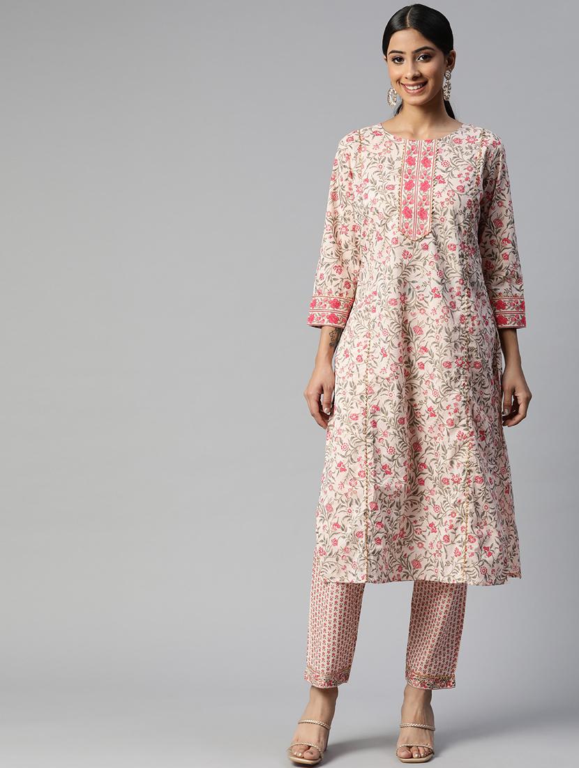 pink cotton kurta pant  set