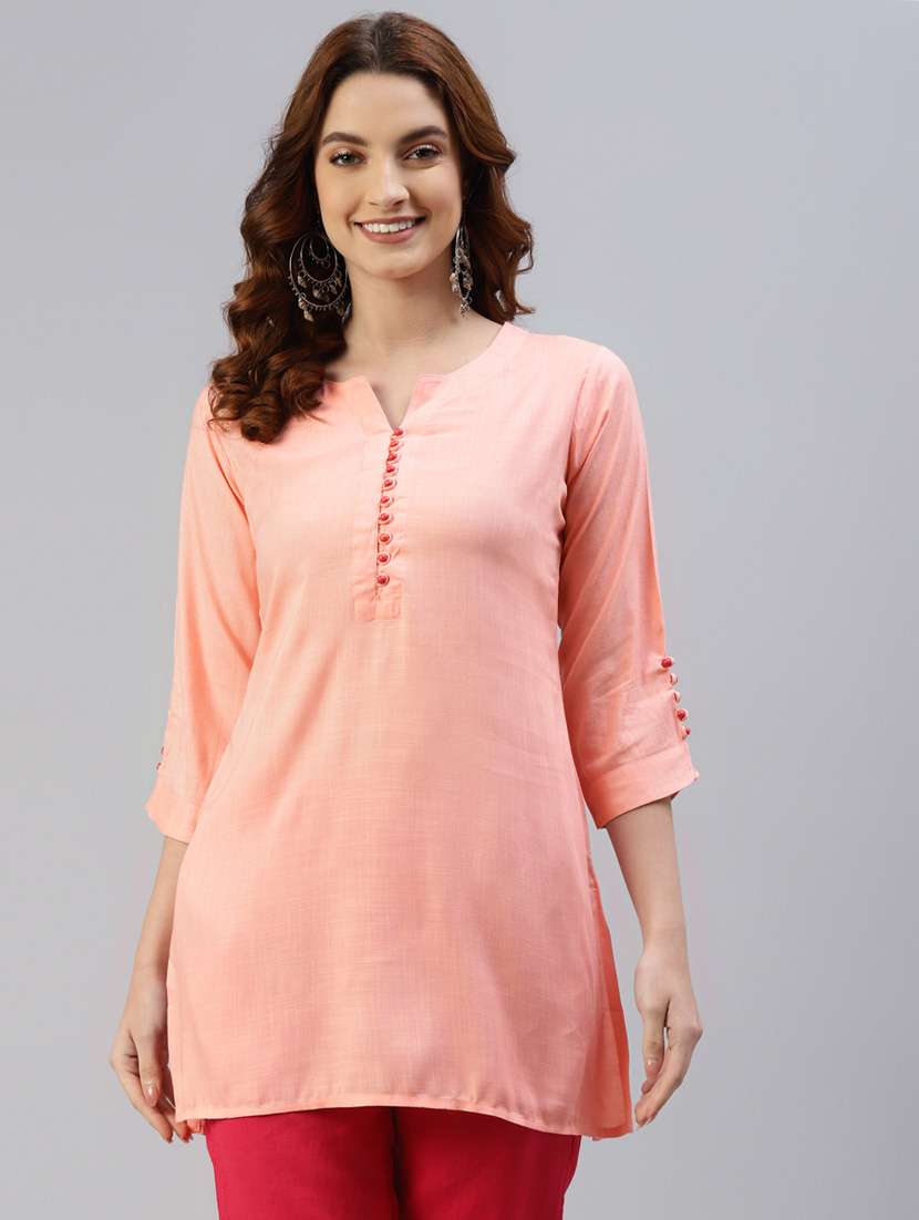 peach rayon straight kurti