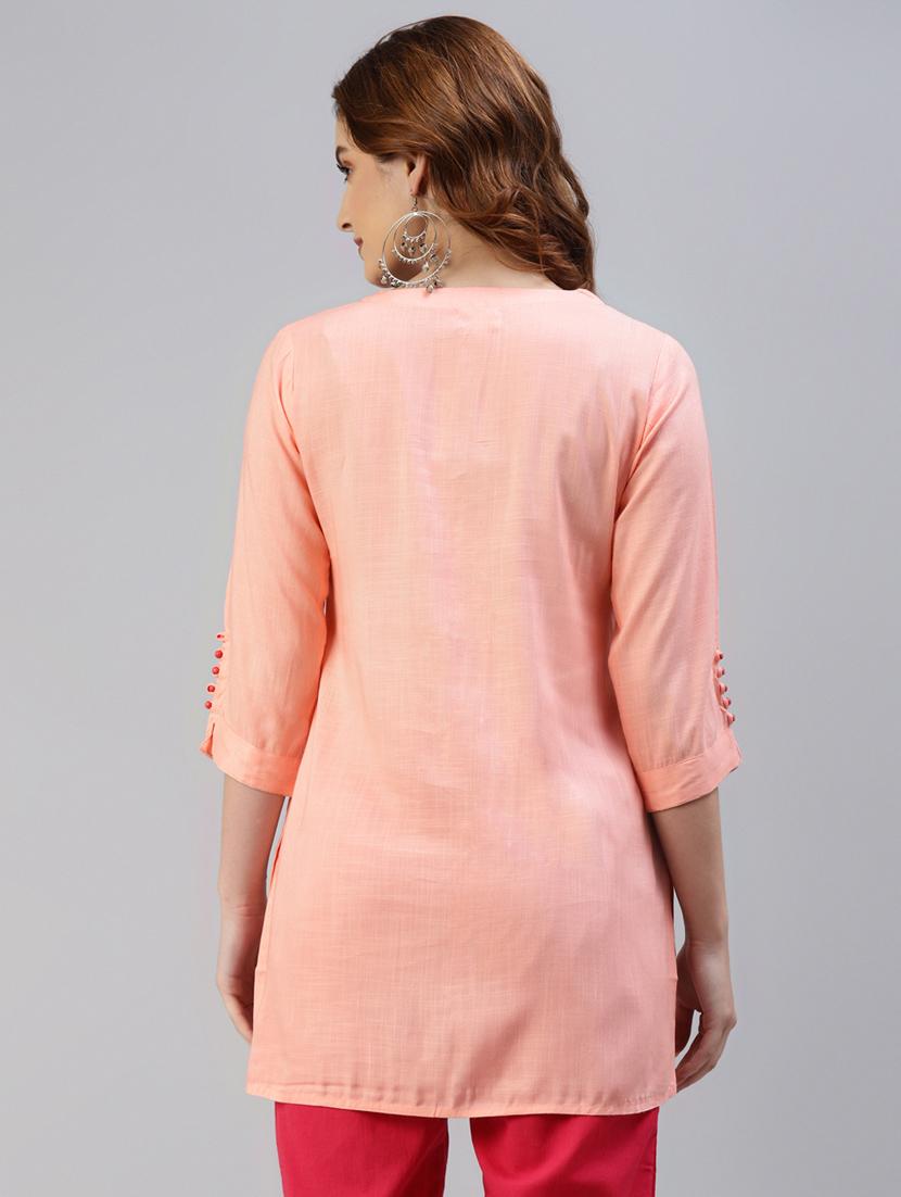 peach rayon straight kurti - 18404808 - Standard Image - 2