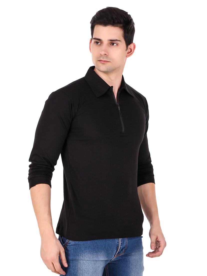 black solid polo t-shirt - 18405122 - Standard Image - 2